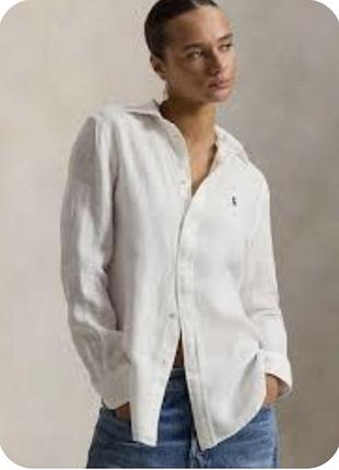Базова лляна сорочка білого кольору ralph lauren, унісекс, з посадкою з чоловічого плеча.