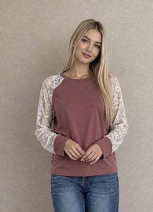Кофта лонгслів пудра з кружевом жіноча shein розмір s m