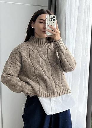 Светр в кольорі мокко з імітацією сорочки primark l розміру
