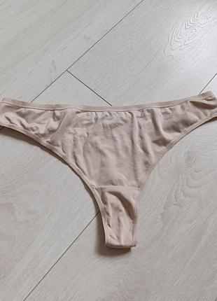 Бежевые трусики базовые стринги гладкие бикини телесные танга m&amp;s m l 10 12 38 40 46 48