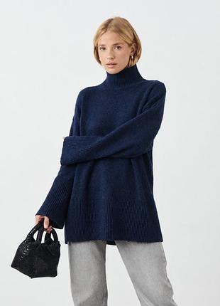 Синій подовжений трендовий светр gina tricot xs-s розміру