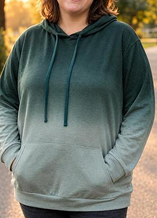 Худі унісекс легке та зручне градієнт зелений батал 2xl, 3xl