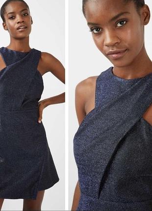 Вечерний коктейльный мини-платье topshop navy blue metallic faux System sparkle dress м/l