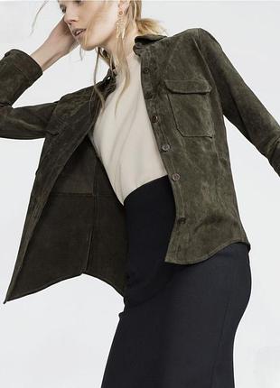 Женская замшевая рубашка-куртка от бренда zara (линейка premium denim collection).,l
