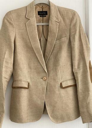 Жіночий лляний піджак massimo dutti з латками на ліктях (100% льон), оригінал xs