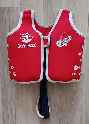 Детский тренировочный жилет для плавания бренда swimbest красного цвета с рисунками рыбок унисекс неопреновый