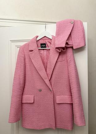 Рожевий твідовий костюм zara|xs,s