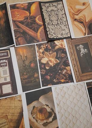 Для блокнота а6 осенние иллюстрации, кофейное настроение, 55 шт