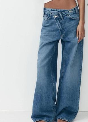 Джинсы wide leg zara с асимметричным поясом