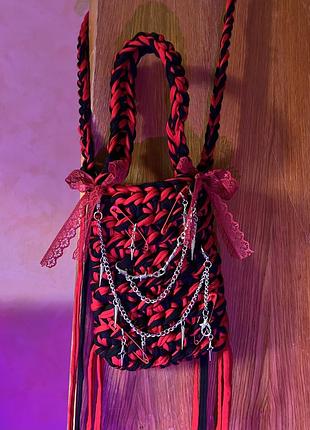 Сумка handmade в'язана чорно-червона🖤❤️