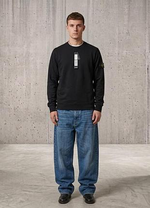 Чоловічий чорний світшот stone island | чорна спортивна кофта стоун айленд | класичний реглан stone island⁠