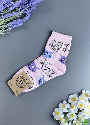 Женские высокие розовые носки с кошами носокоф (котики), р. 36-40 (1 пара)
