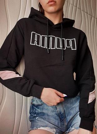 Жіноче худі puma укорочене чорне з рожевими вставками