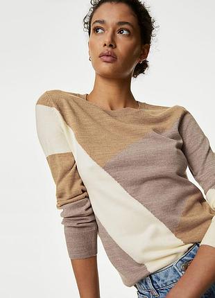 Женский мягкий трикотажный джемпер в стиле колорблок m&amp;s collection 10 38 m