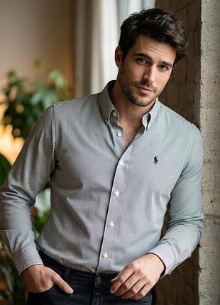 Мужская рубашка polo в тонкую полоску (slim fit, размер l)