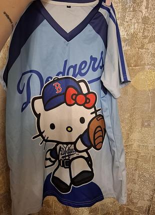 Футболка хелло китти размер l/xl голубая hello kitty б/у в отличном состоянии