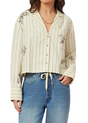 Смугаста бавовна сорочка з вишивкою гострими лацканами  scotch & soda (embroidered notch lapel shirt кольору hot fudge stripe) l 40 xs 34 нідерланди