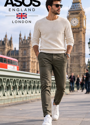 Чоловічі чиноси asos design хакі slim fit w32 l34 — стильна британська класика