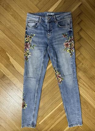 Джинси скінні zara з квітковим принтом (zara basic z1975 denim)