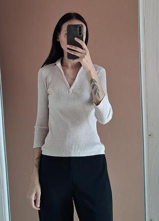 Лонгслів джемпер жіночий в рубчик з комірцем бежевий marks & spencer