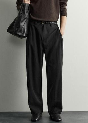 Zara premium black, 100% шерсть мужские брюки свободного кроя