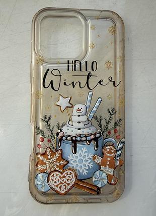 Чохол iphone 16 pro max чехол айфон прозорий силіконовий новорічний hello winter