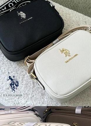 Крос-боді для жінок u.s. polo assn. classic zip crossbody bag чорна, біла, з сап'янової штучної шкіри
