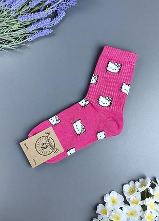 Жіночі високі малинові шкарпетки в рубчик фуксія шкарпеткофф (hello kitty / хелло кітті), р. 36-40 (1 пара)