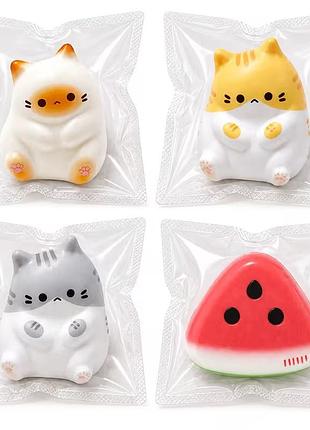 Более сквозные squishies - 4 шт - котики и арбуз