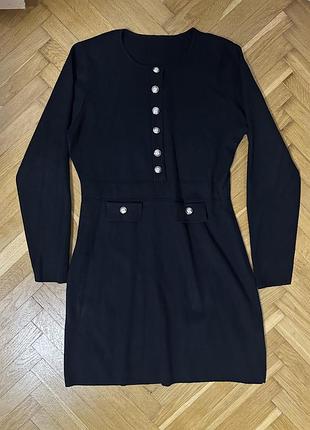Елегантна трикотажна чорна сукня з металевими ґудзиками (balmain style)