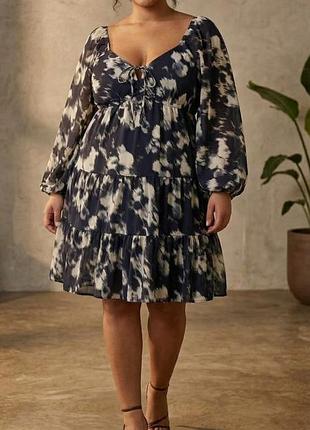 Легкое черно-белое шифоновое платье new look с длинным рукавом размер l-xl