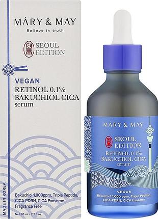 Сыворотка антивозрастная с ретинолом и бакучиолом
mary &amp; may retinol 0.1% bakuchiol cica serum seoul edition