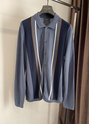 Чоловічий трикотажний кардиган marks & spencer (m&s) cotton modal / кардиган-поло у смужку / розмір l лонгслів