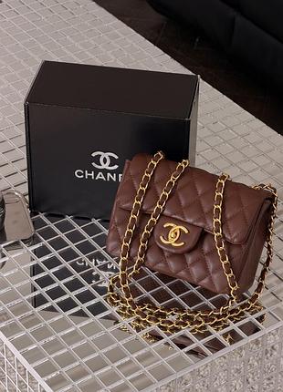 Жіноча сумка chanel classic flap mini bag 20 шанель шоколадний через плече