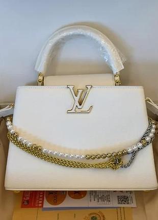 Сумка louis vuitton capucines east-west medium premium білий з перлами