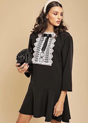Ошатна чорна сукня zara з мереживом, бантом та стразами (розмір s)