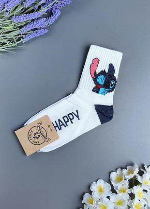 Дитячі / підліткові білі шкарпетки в рубчик стіч шкарпеткофф (stitch / happy), р. 20-22 см (1 пара)