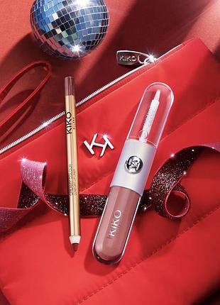 Подарунковий набір для макіяжу губ kiko milano snow-kissed holiday my perfect combo lips gift set 02 mauve buddies помада 121 + олівчик 10