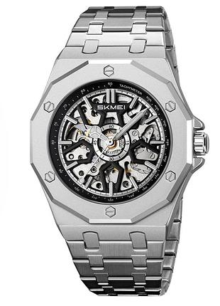 Мужские механические часы skmei m036ssi silver steel с автоподзаводом и минеральным стеклом