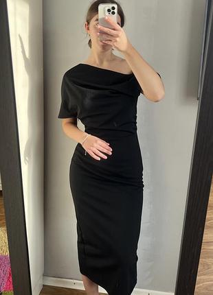 🖤 чорна міді-сукня asos з драпіруванням / маленька чорна сукня