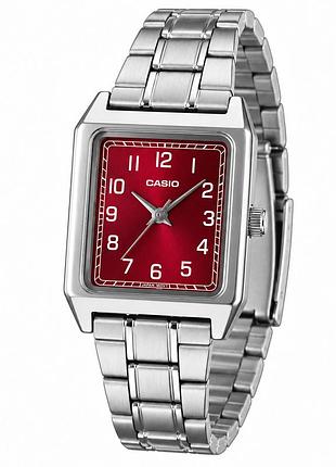 Жіночий годинник casio ltp-b150da-4b з червоним циферблатом та сталевим браслетом
