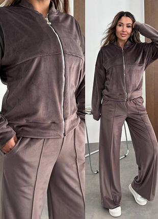 Якісний шоколадний велюровий костюм у стилі zara