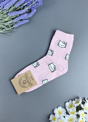 Детские / подростковые розовые носки в рубчик hello kitty носокофф (хело котти / котик), р. 20-22 см (1 пара)