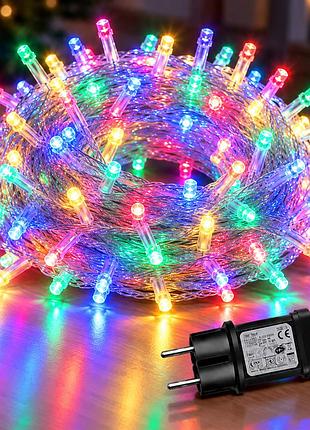 Гірлянда 100 led різнокольорова на білому дроті 220v мульті / світлодіодна гірлянда-нитка