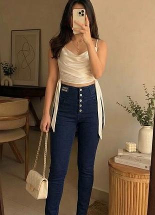Брюки женские синие высокая посадка 👖 стрейчевые обтягивающие 👖 sports new fashion 👖 скинни джинсы