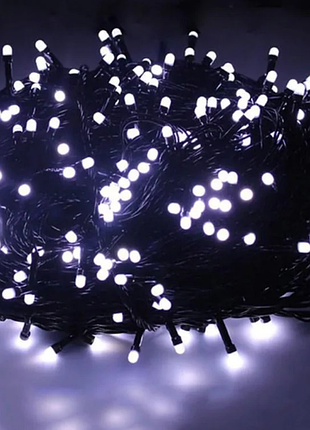 Светодиодная гирлянда нить 201 led белая (черный провод)