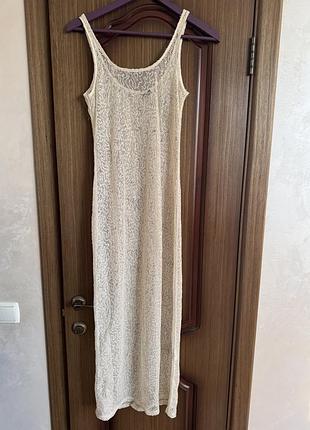 Довга сукня жіноча h&m з паєтками, бежева, розмір s