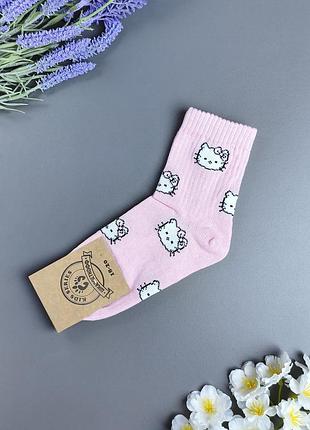 Дитячі рожеві шкарпетки в рубчик hello kitty шкарпеткофф (хелло кітті / котик), р. 18-20 см (1 пара)