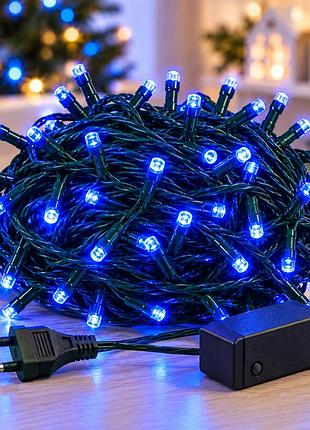Гірлянда-нитка 180 led, синє світло / гірлянда xmas зелений провід / led-декор 220в