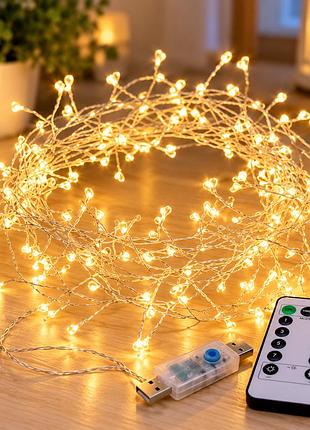 Гірлянда "мішура" 3м 100 led warm white / гірлянда на usb з пультом / led-декор